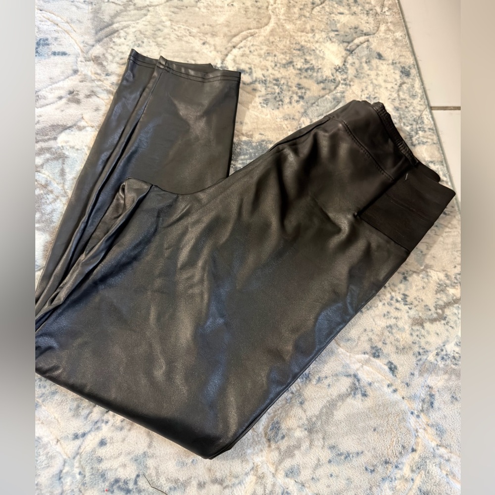 Women Black Faux Leather Pants